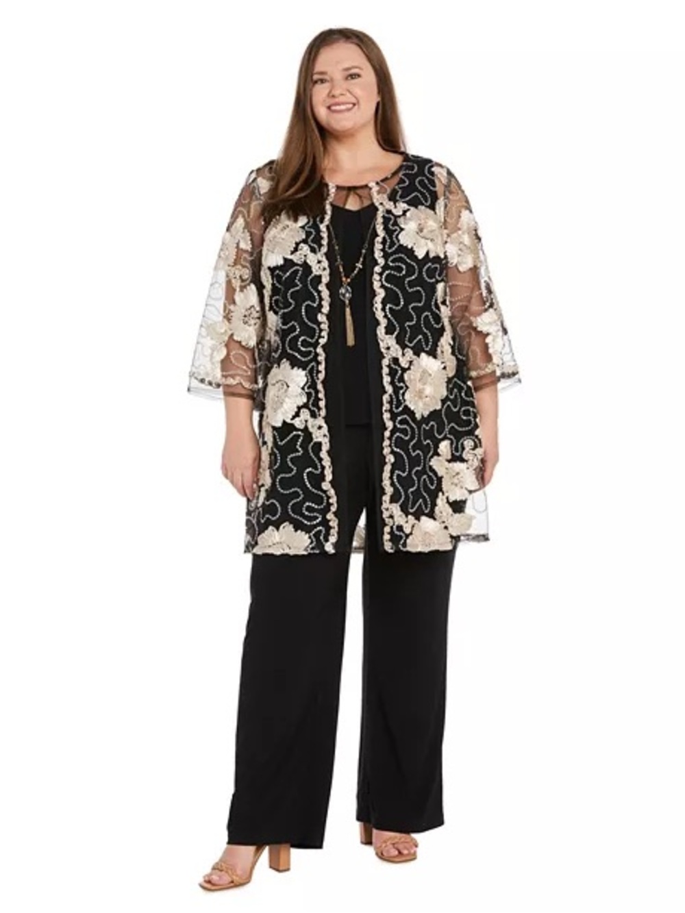 R&M Richards Floral Threadwork 3pc Pantsuit, Size 16, NWT